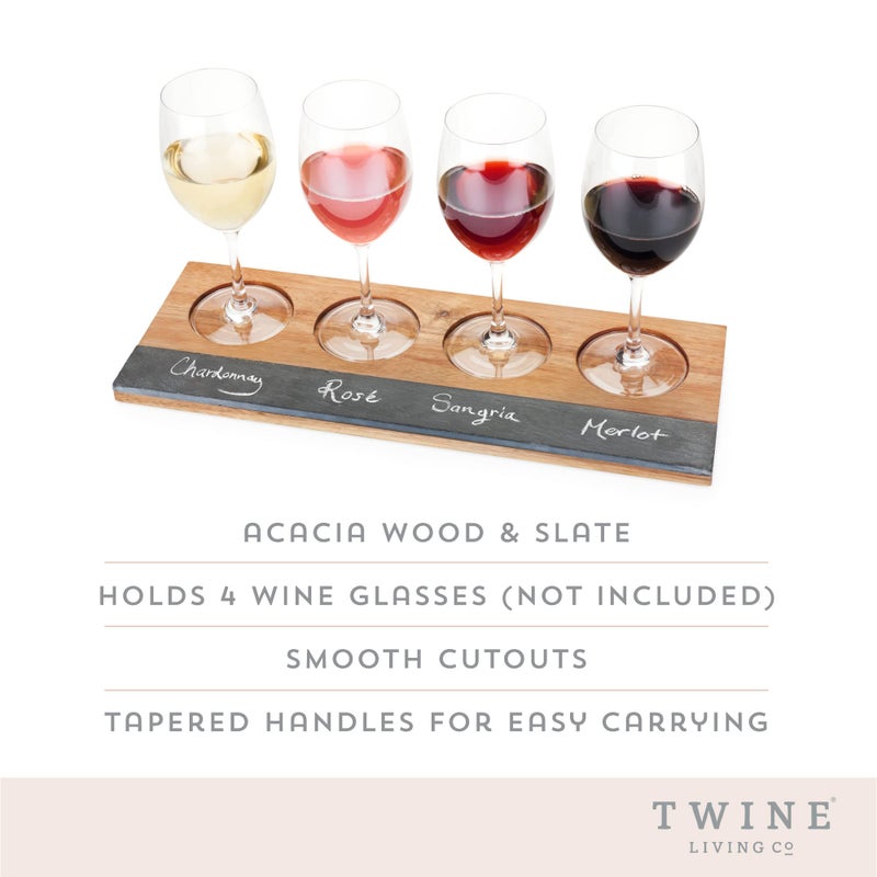 Twine Wine Flight Board with Slate Chalkboard & Acacia Wood Tray, Holds 4 Glasses, Includes Soapstone Chalk, Perfect for Wine Tasting Parties, Housewarming, Hosting Essentials - Image 2